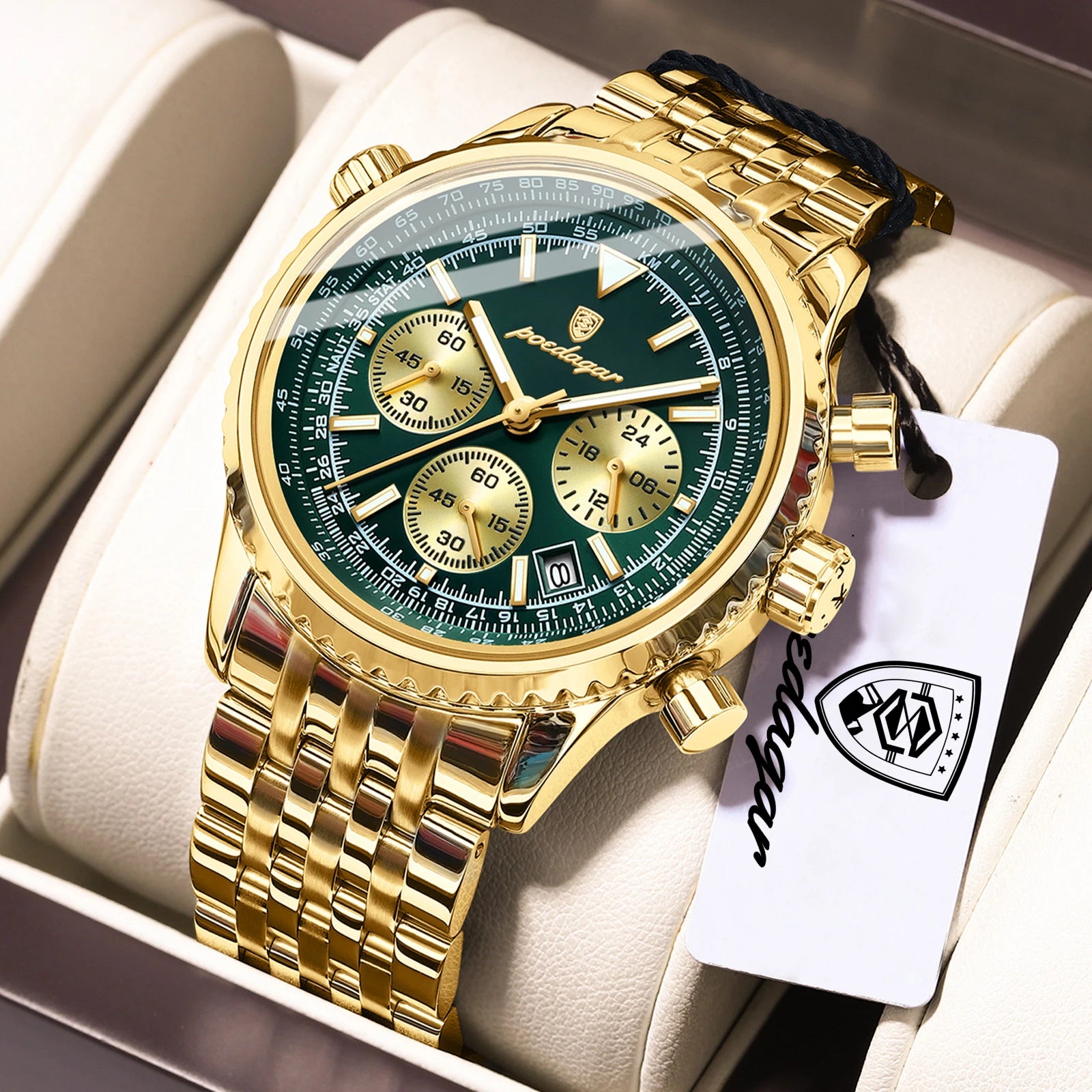 POEDAGAR Luxury Watches For Man Date Chronograph Stainless Steel Sport Men Watch Waterproof Luminous Quartz Military Men's Watch