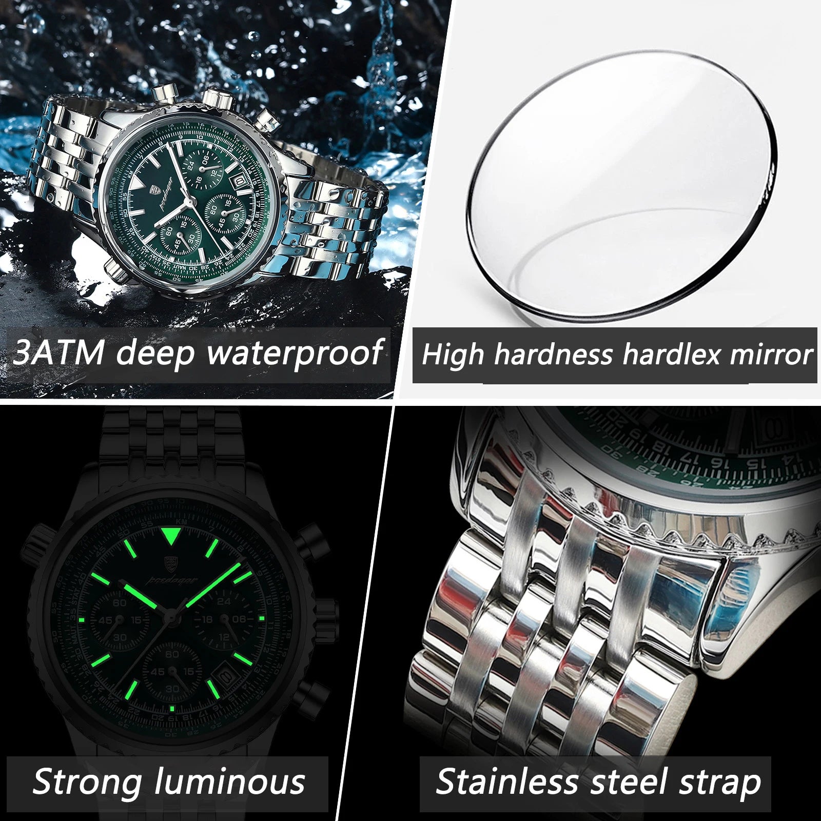 POEDAGAR Luxury Watches For Man Date Chronograph Stainless Steel Sport Men Watch Waterproof Luminous Quartz Military Men's Watch