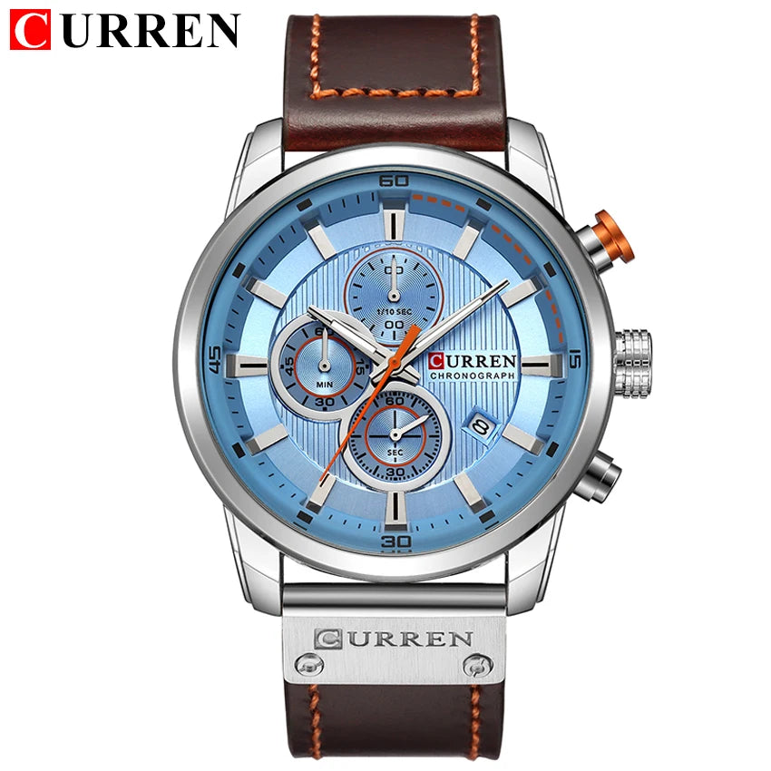 CURREN 8291 Mens Quartz Chronograph Watch Casual Leather Military Sport Fashion Gentleman Wristwatch