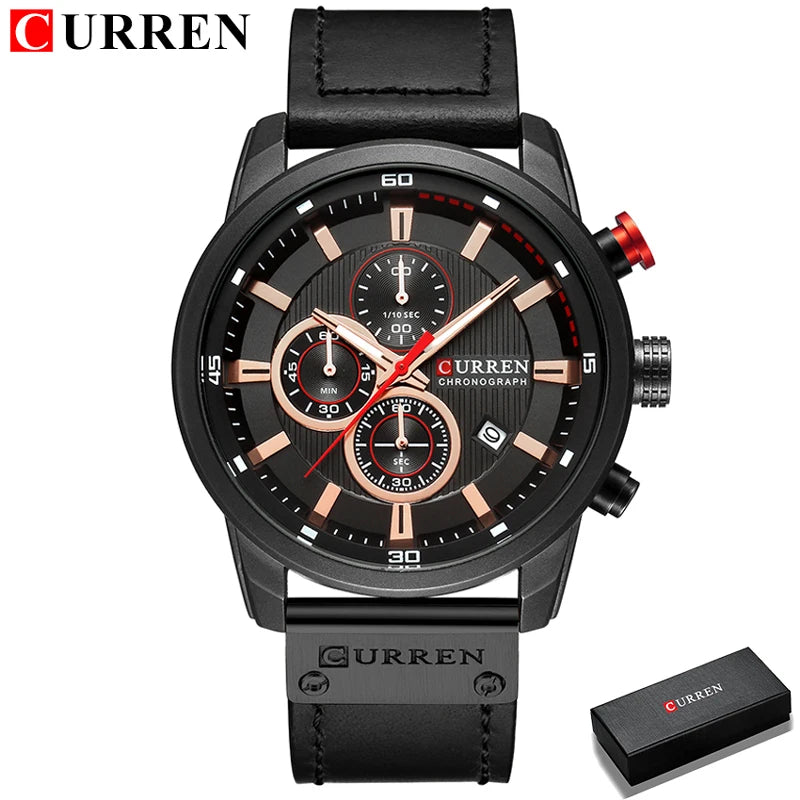 CURREN 8291 Mens Quartz Chronograph Watch Casual Leather Military Sport Fashion Gentleman Wristwatch