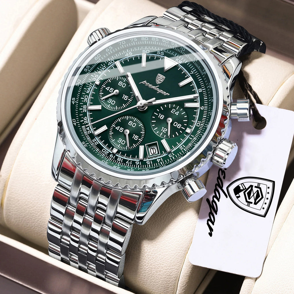 POEDAGAR Luxury Watches For Man Date Chronograph Stainless Steel Sport Men Watch Waterproof Luminous Quartz Military Men's Watch