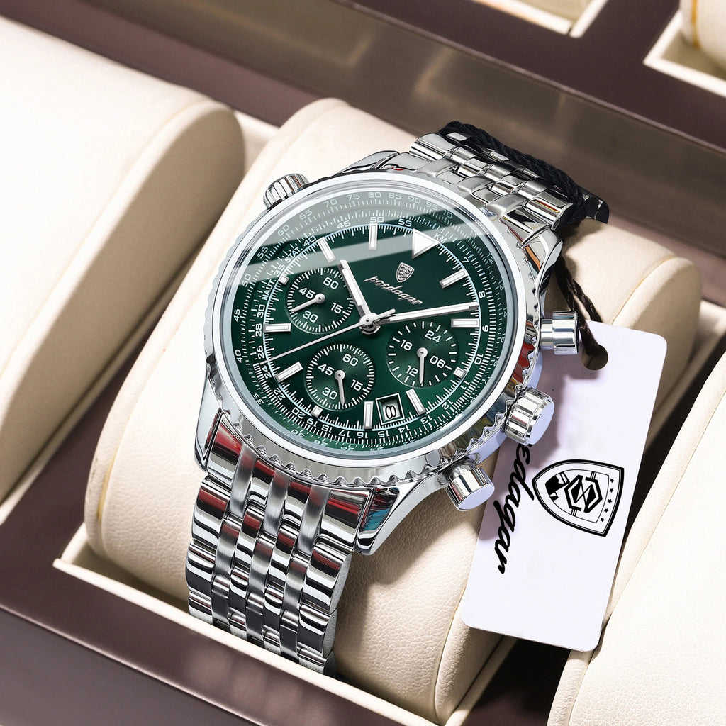 POEDAGAR Luxury Watches For Man Date Chronograph Stainless Steel Sport Men Watch Waterproof Luminous Quartz Military Men's Watch