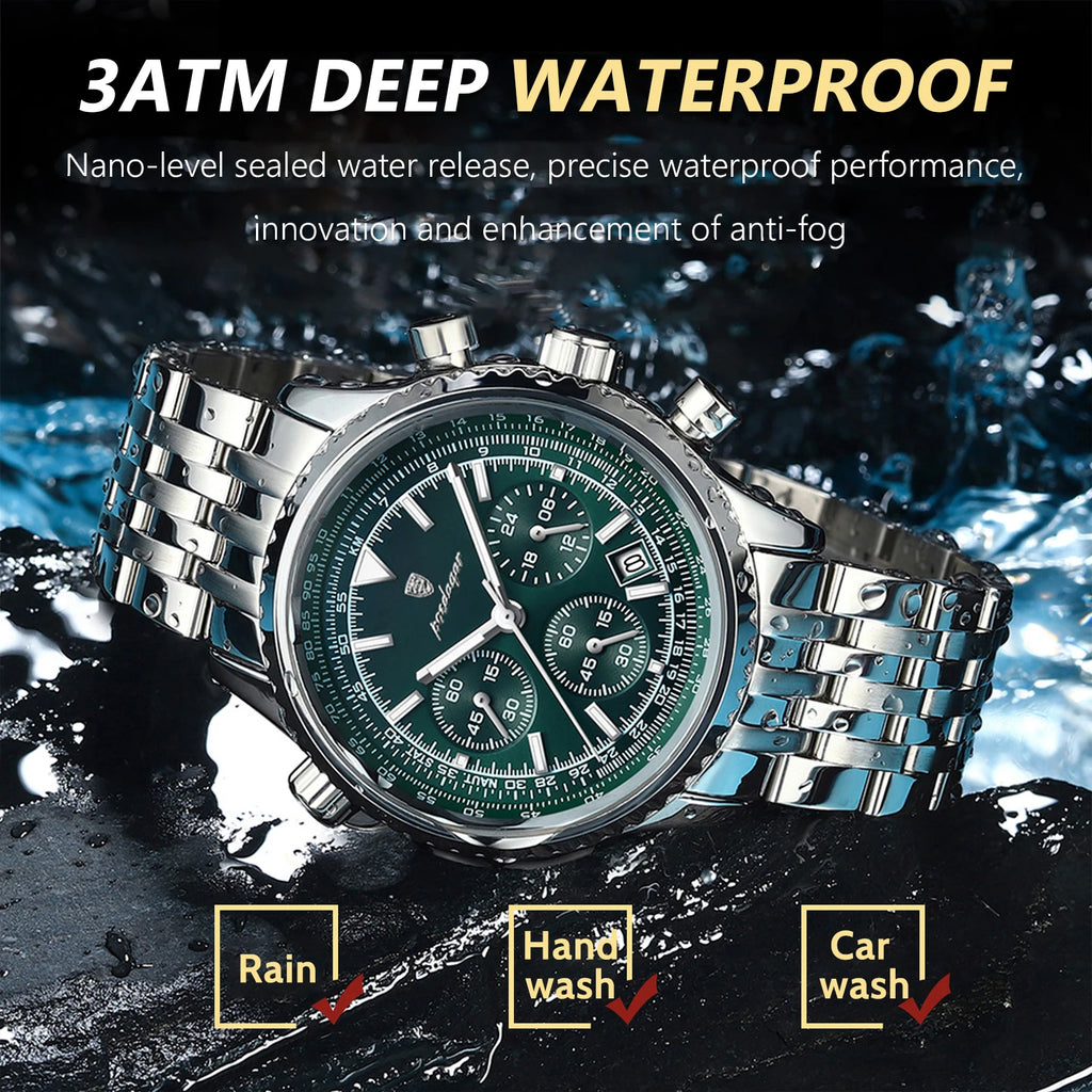 POEDAGAR Luxury Watches For Man Date Chronograph Stainless Steel Sport Men Watch Waterproof Luminous Quartz Military Men's Watch