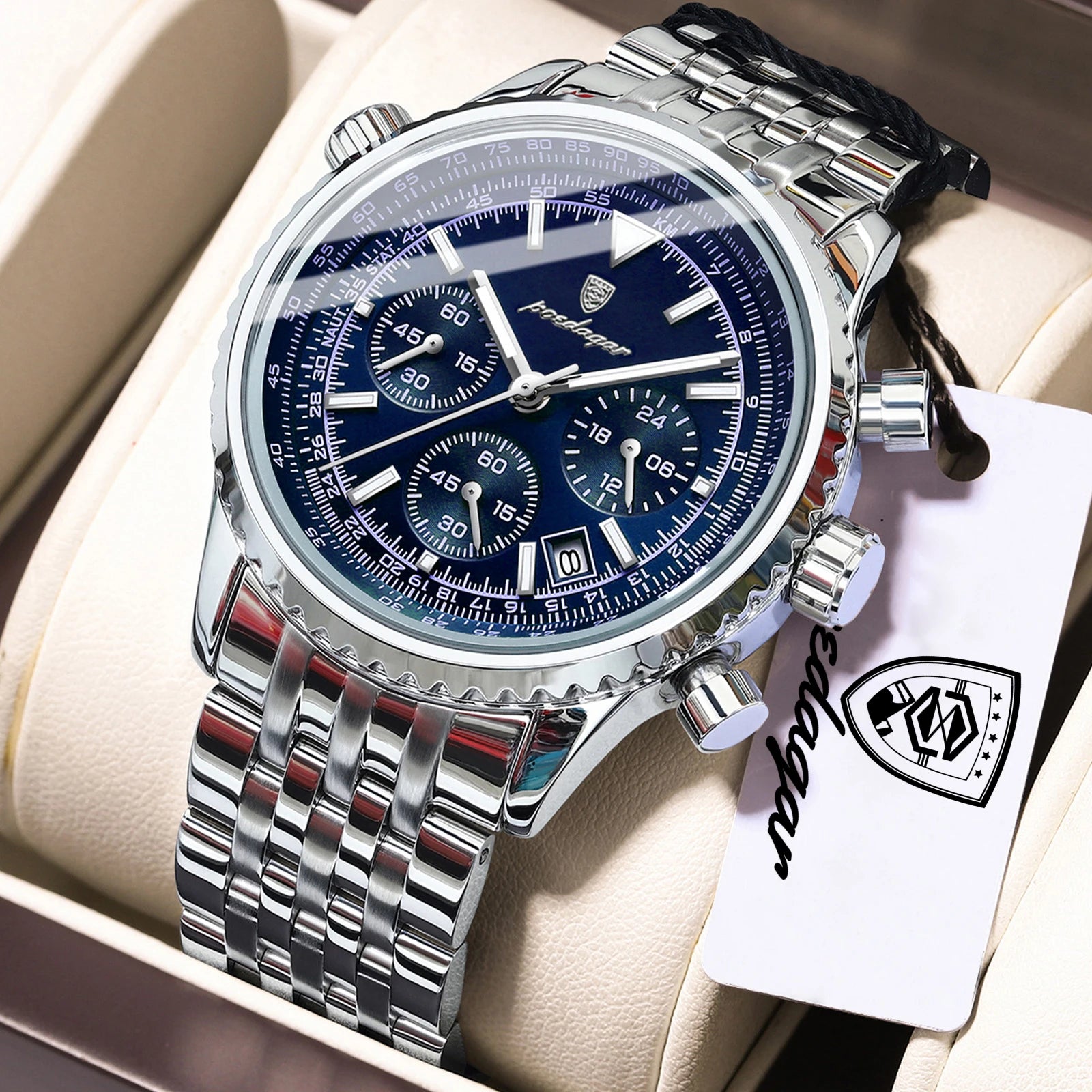 POEDAGAR Luxury Watches For Man Date Chronograph Stainless Steel Sport Men Watch Waterproof Luminous Quartz Military Men's Watch
