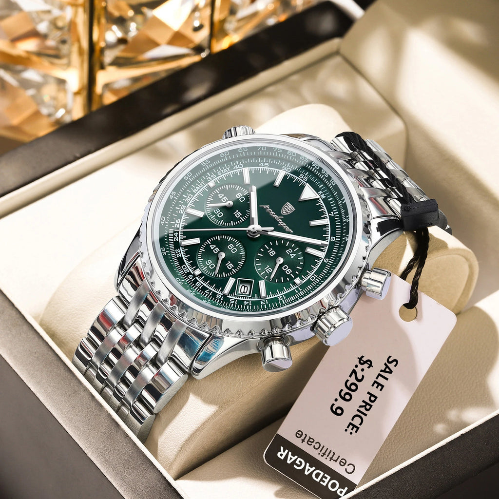 POEDAGAR Luxury Watches For Man Date Chronograph Stainless Steel Sport Men Watch Waterproof Luminous Quartz Military Men's Watch