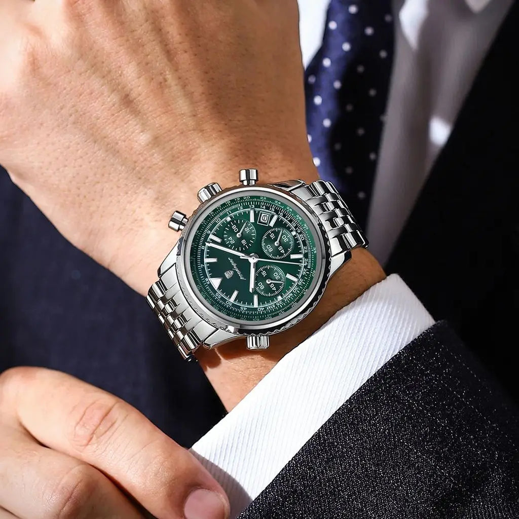 POEDAGAR Luxury Watches For Man Date Chronograph Stainless Steel Sport Men Watch Waterproof Luminous Quartz Military Men's Watch