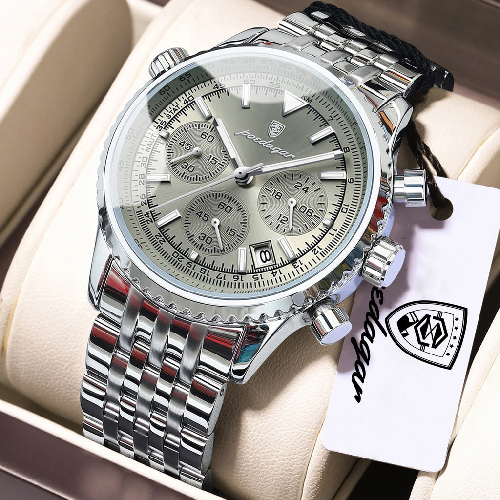 POEDAGAR Luxury Watches For Man Date Chronograph Stainless Steel Sport Men Watch Waterproof Luminous Quartz Military Men's Watch