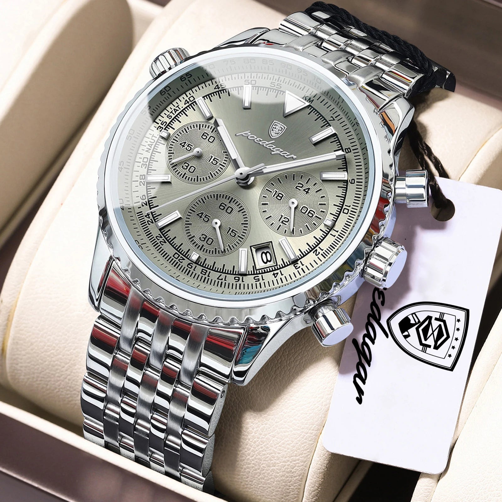 POEDAGAR Luxury Watches For Man Date Chronograph Stainless Steel Sport Men Watch Waterproof Luminous Quartz Military Men's Watch