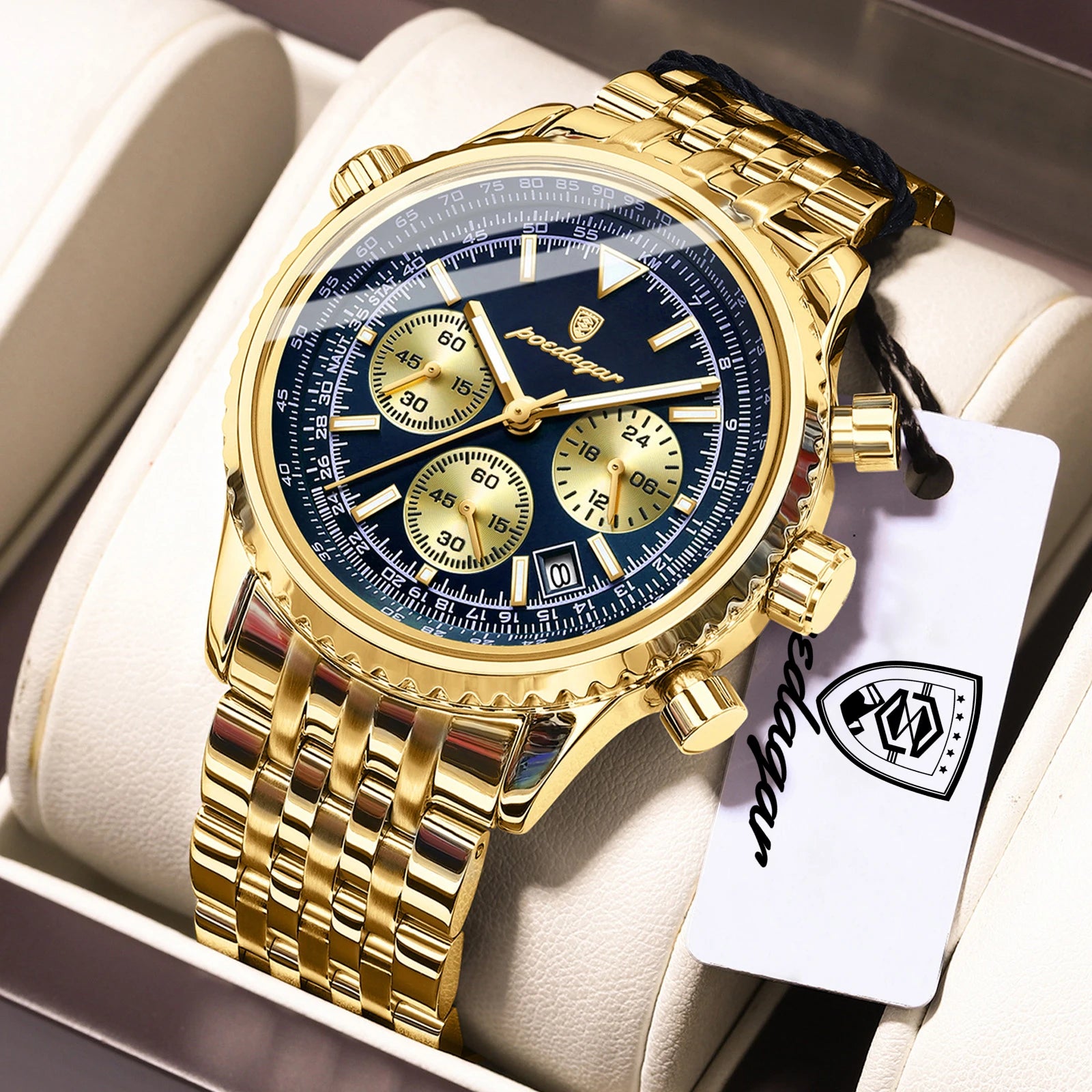 POEDAGAR Luxury Watches For Man Date Chronograph Stainless Steel Sport Men Watch Waterproof Luminous Quartz Military Men's Watch
