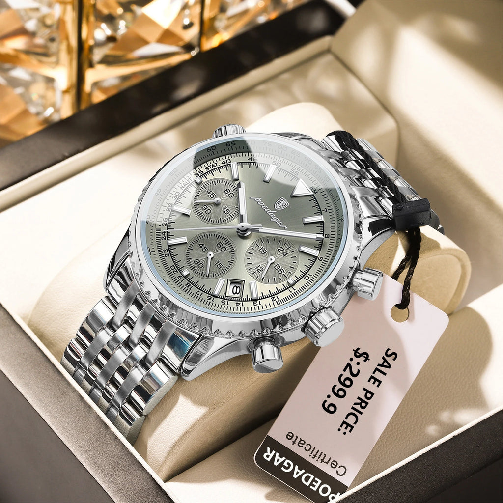 POEDAGAR Luxury Watches For Man Date Chronograph Stainless Steel Sport Men Watch Waterproof Luminous Quartz Military Men's Watch