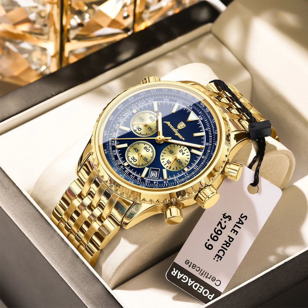 POEDAGAR Luxury Watches For Man Date Chronograph Stainless Steel Sport Men Watch Waterproof Luminous Quartz Military Men's Watch